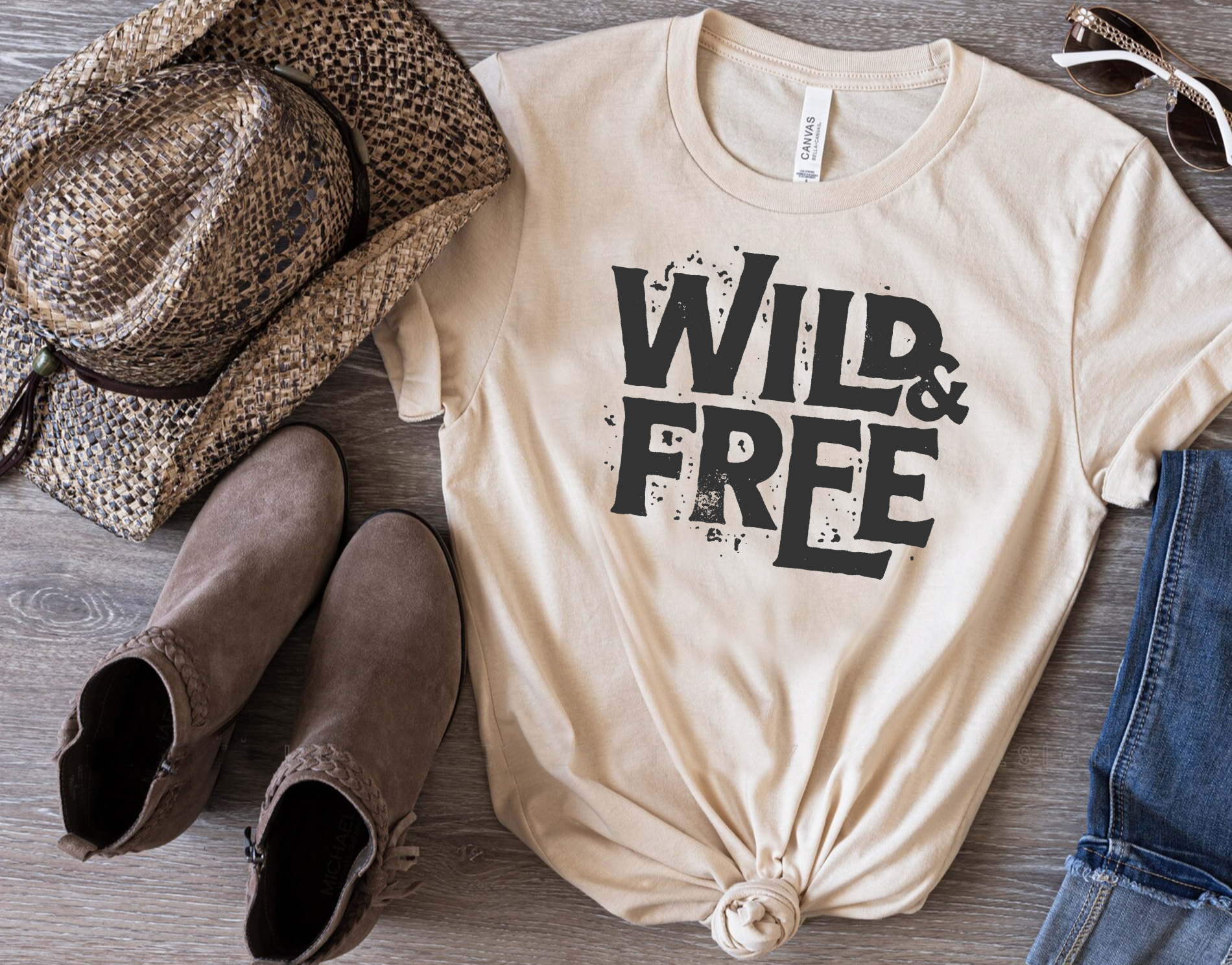 Wild and Free Vintage Country Western Girl Unisex TShirt in Peach.