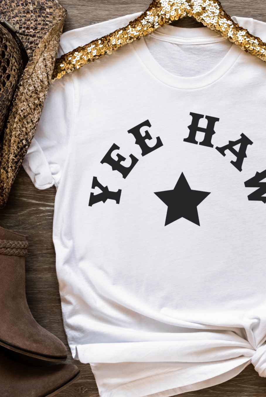 Yee Haw Vintage Country Western Girl Bella and Canvas tshirt. Shipped from Texas. Color is White.