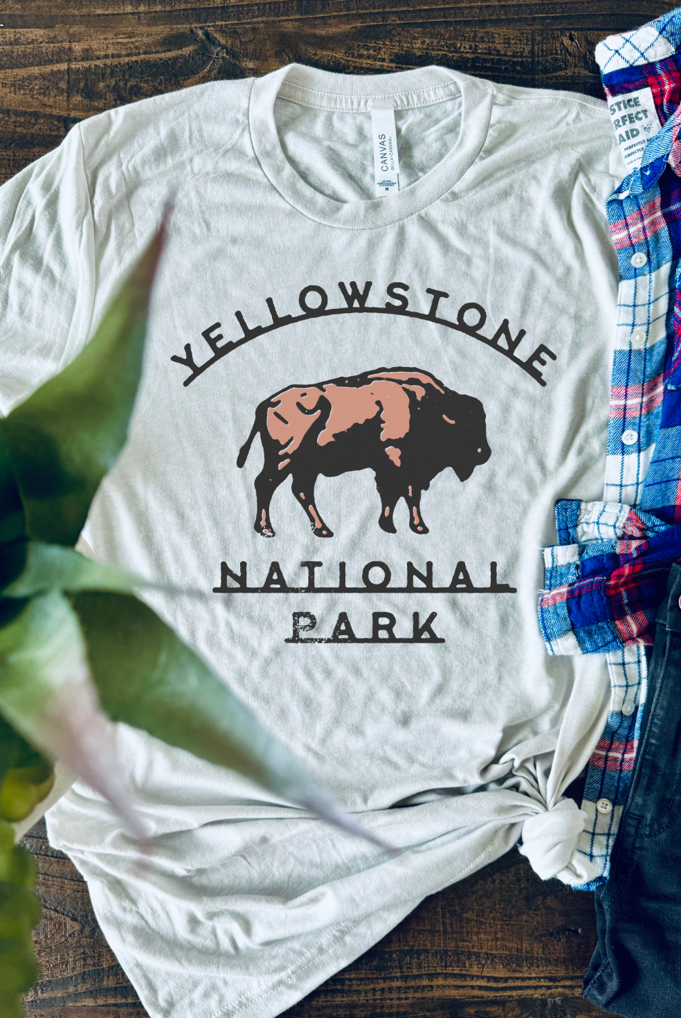 Yellowstone National Park Vintage Country Western Girl Tshirt. Bella and Canvas. Hand made and shipped from Texas. Color is Cement.