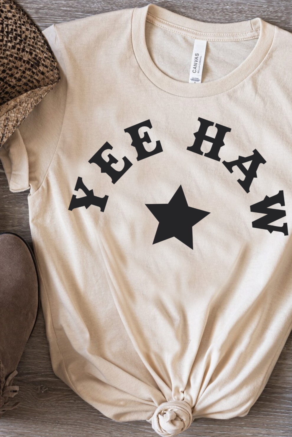 Yee Haw Vintage Country Western Girl Bella and Canvas tshirt. Shipped from Texas. Color is Cream.