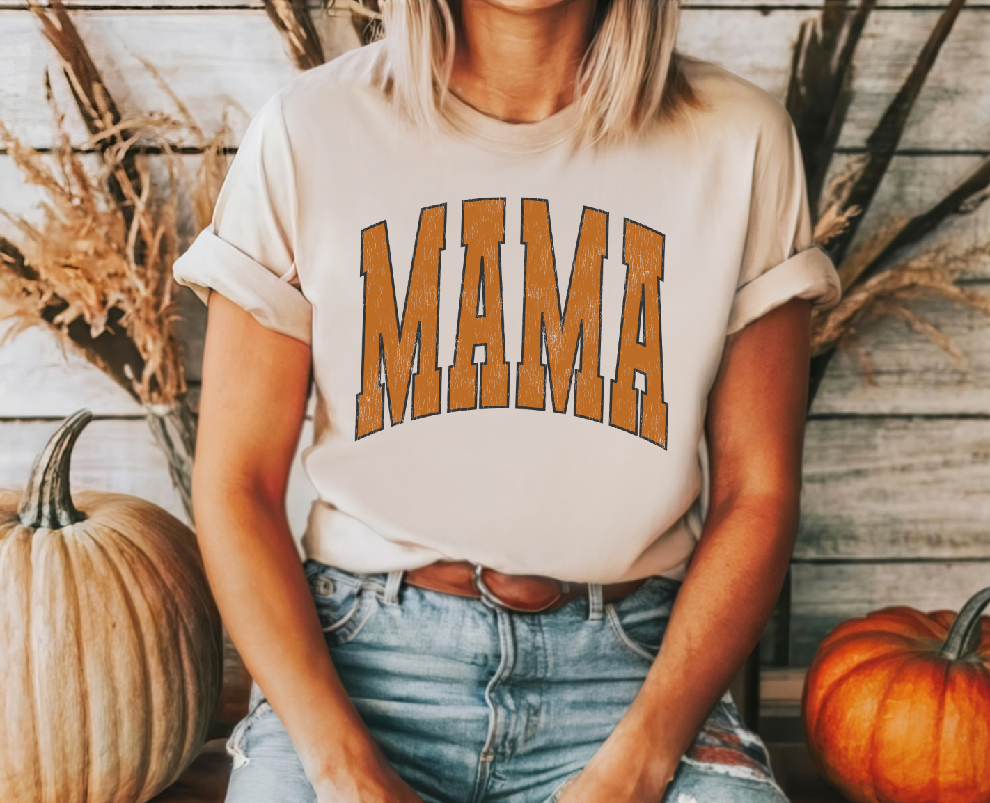 Mama Fall Vibes shirt with trendy design, featuring soft and comfy fabric, perfect for fall-loving mamas. Cream shirt
