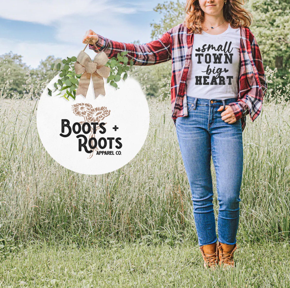 Small Town Big Heart vintage country girl western t-shirt. Unisex T-Shirt from Bella and Canvas in white.