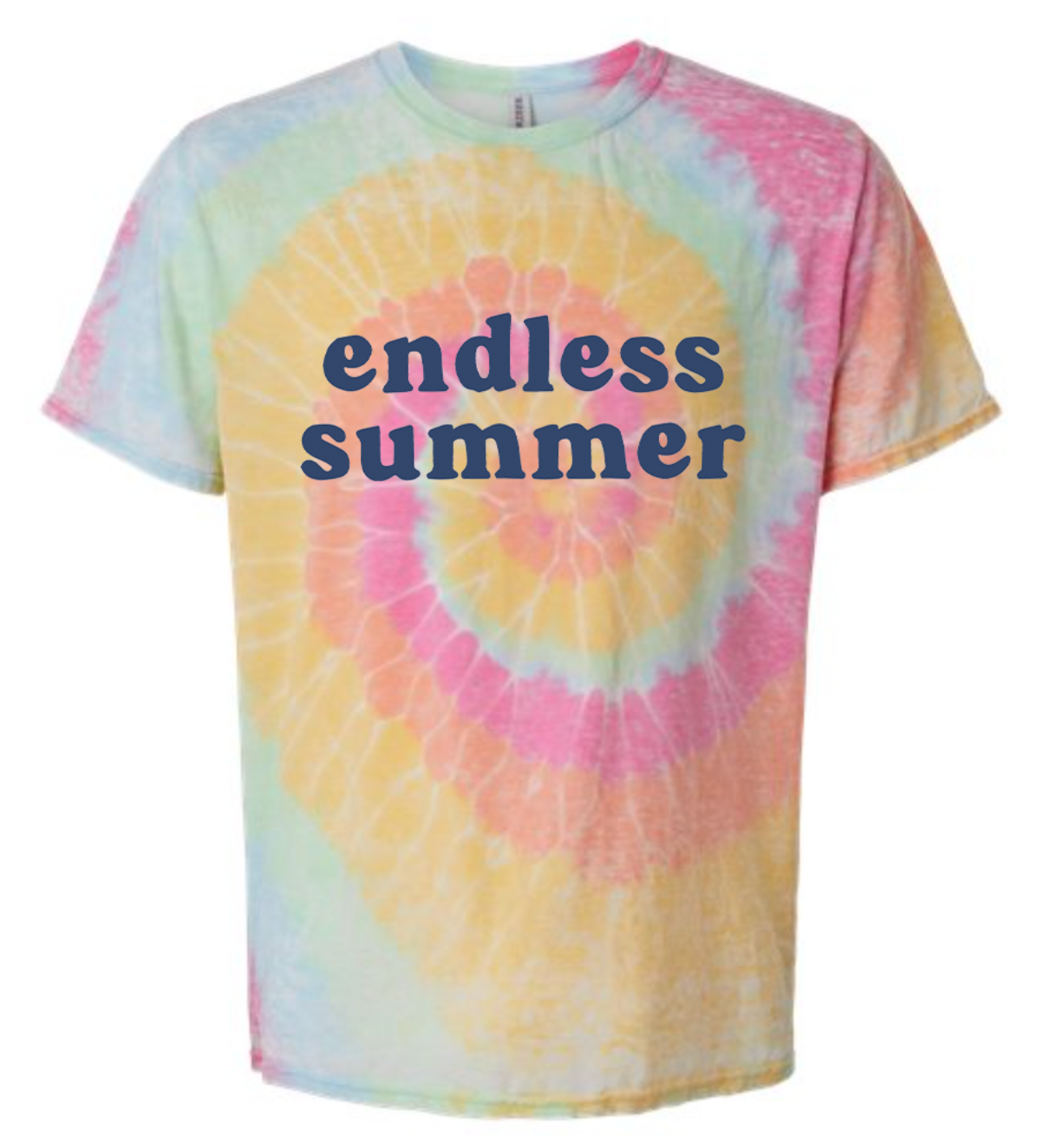 Vintage tie-dyed shirt featuring an endless summer graphic on it.