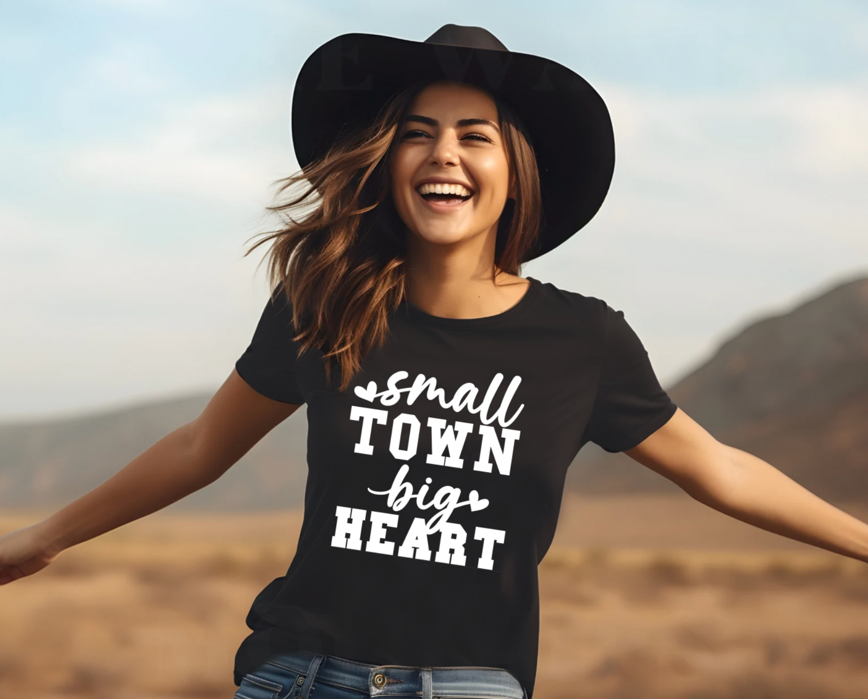 Small Town Big Heart vintage country girl western t-shirt. Unisex T-Shirt from Bella and Canvas in Charcoal - Solid Dark Gray.