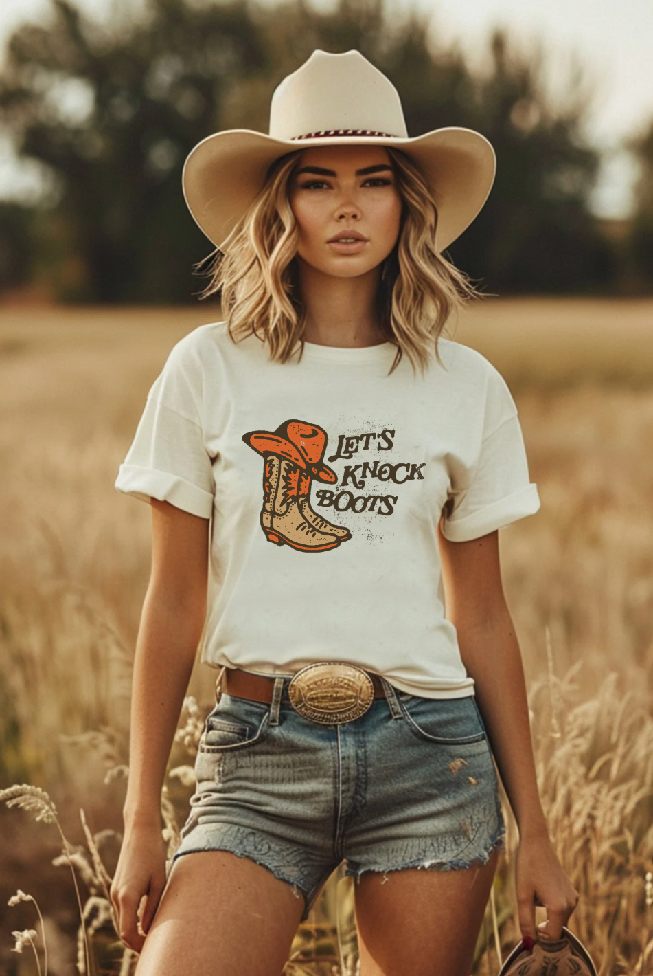 Vintage Country western graphic tee with Let's Knock Boots on it.