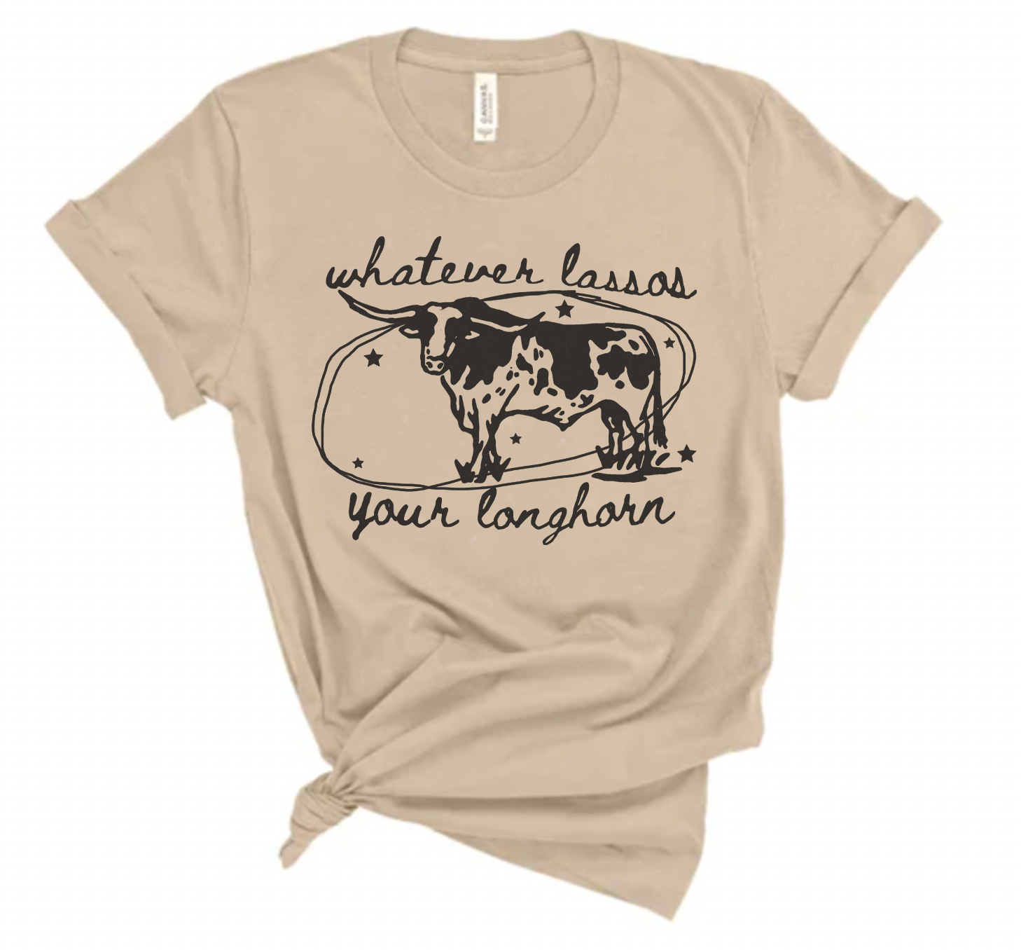 Vintage western country girl graphic tee. Super soft Bellla and Canvas with Whatever lassos your longhorn on it.