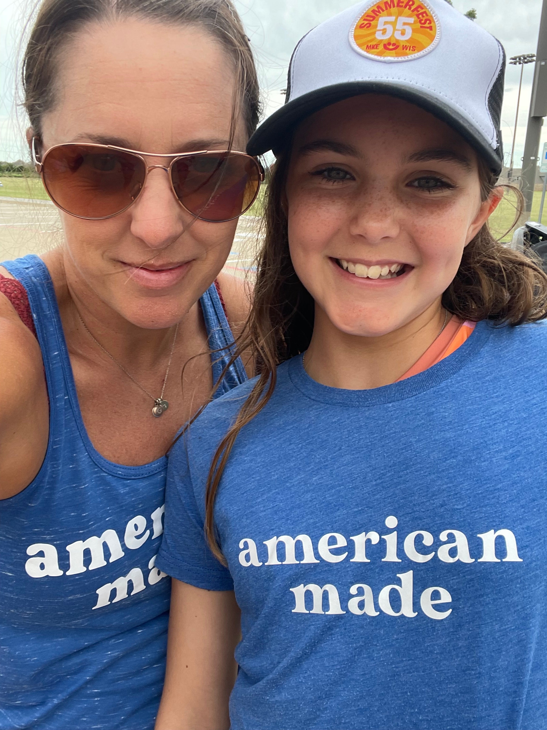 T-shirt with the text "American Made," celebrating patriotism and pride in American craftsmanship and style. Mommy and Me shirts.