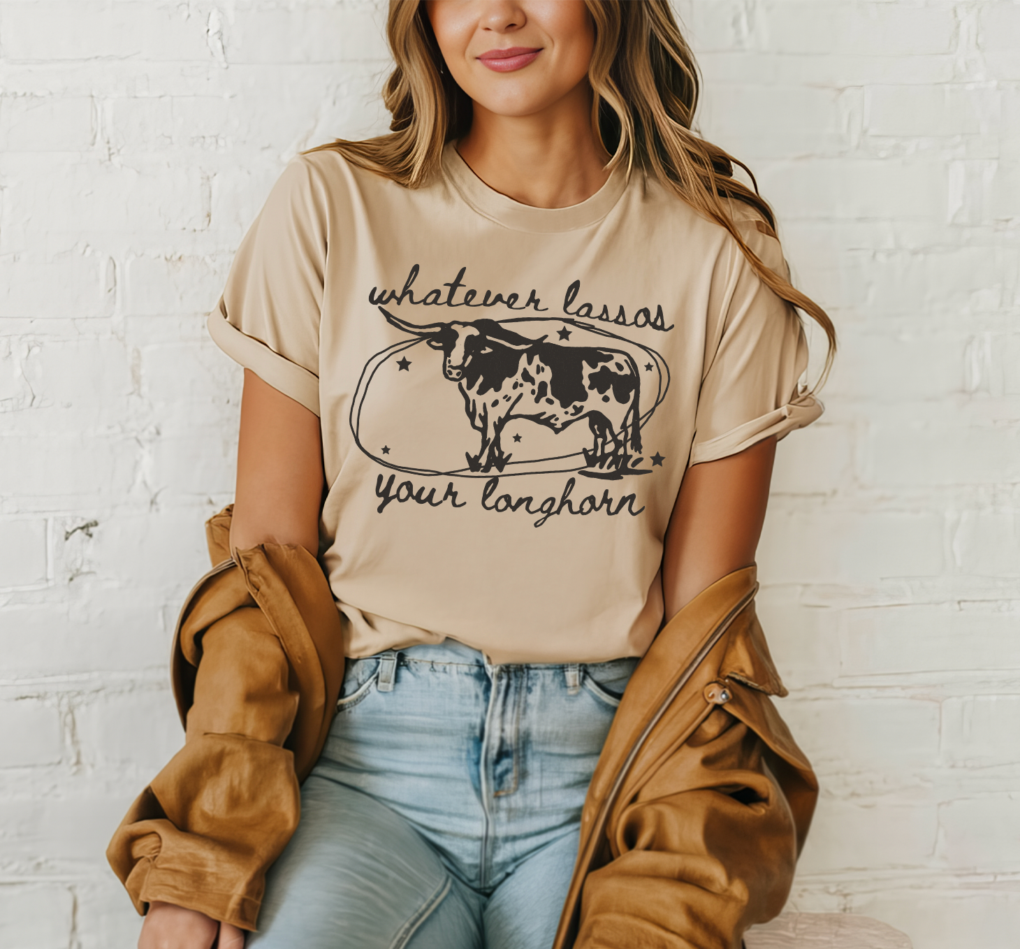 Vintage western country girl graphic tee. Super soft Bellla and Canvas with Whatever lassos your longhorn on it.
