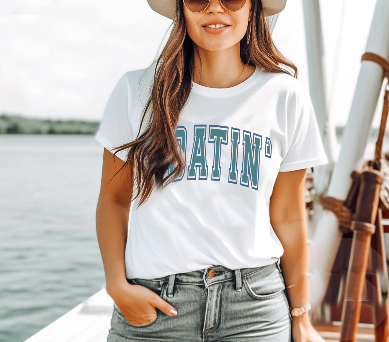 Summer and lake ready, Boatin' shirt made for our boat days. Bella and Canvas super soft unisex shirt in White.