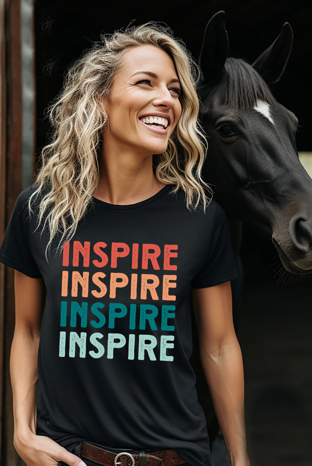 Inspire t-shirt in multiple colors. Country western vibe ladies unisex t-shirt from Bella and Canvas. Black shirt.