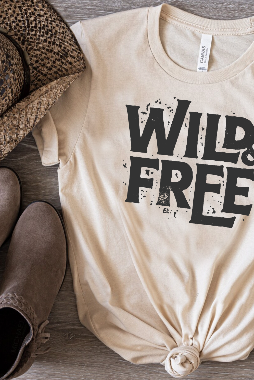 Wild and Free Vintage Country Western Girl Unisex TShirt in Peach.