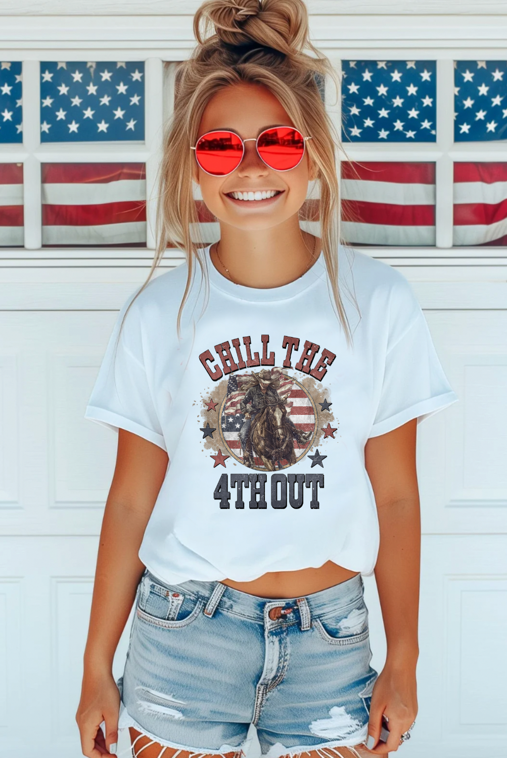 Funny 4th of July Americana Shirt. Chill the 4th Out handmade on a soft Bella and Canvas shirt. Shirt color is white.