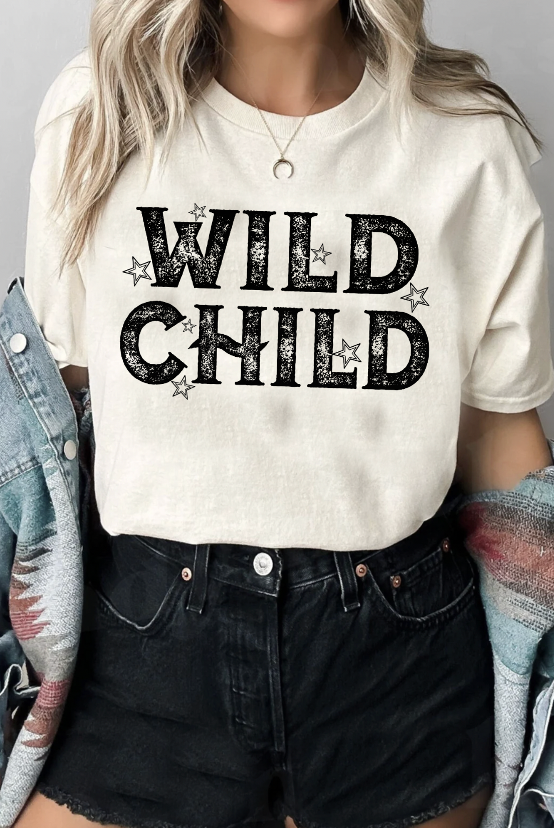 Wild Child Vintage Country Western Unisex Tshirt on Bella and Canvas Shirt in Cream.