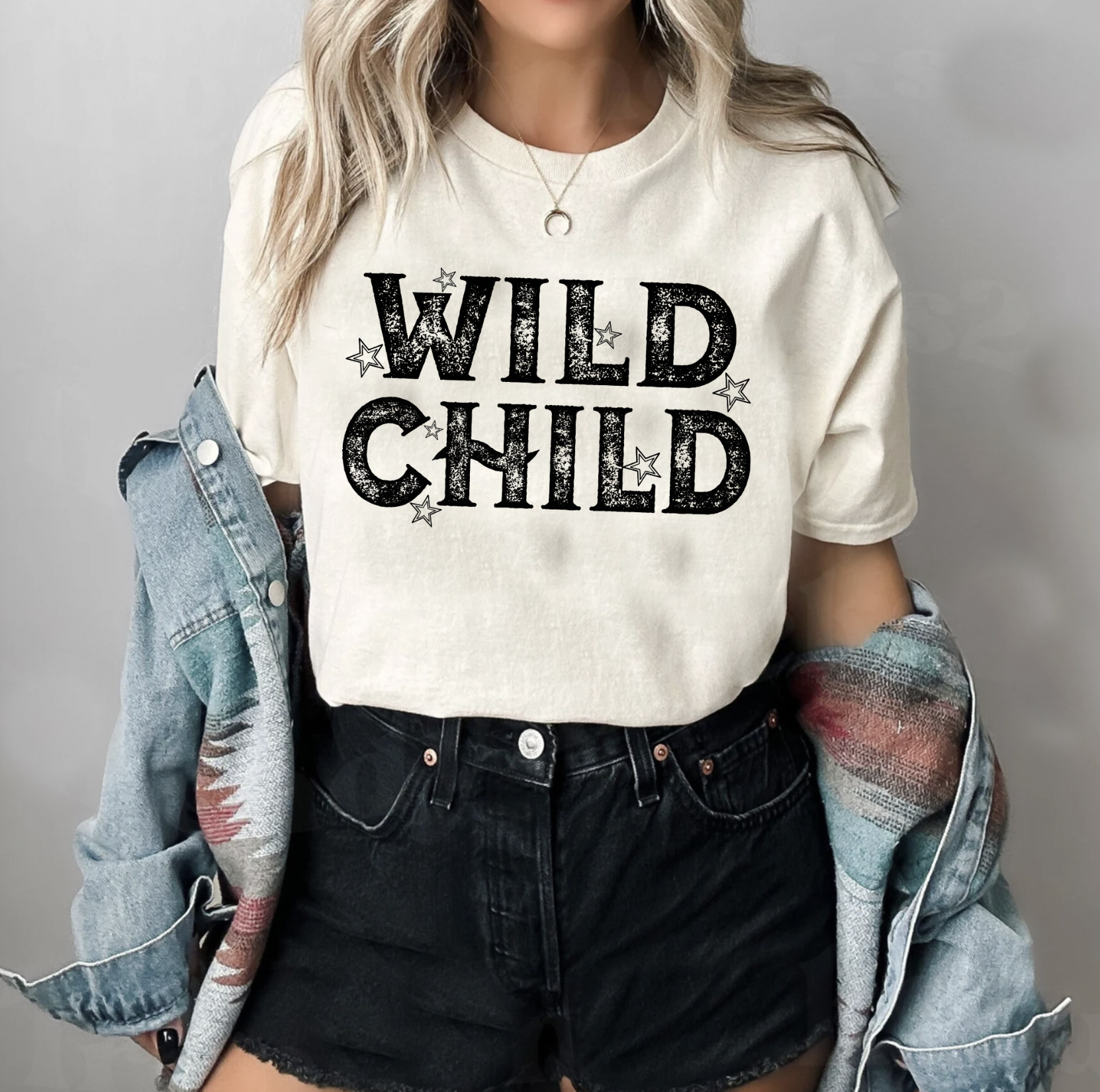 Wild Child Vintage Country Western Unisex Tshirt on Bella and Canvas Shirt in Cream.