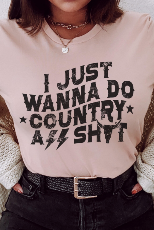 I just wanna do country ass shit, unisex bella and canvas t-shirt featuring stars, lightning bolts and longhorn in peach color.