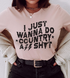 I just wanna do country ass shit, unisex bella and canvas t-shirt featuring stars, lightning bolts and longhorn in peach color.