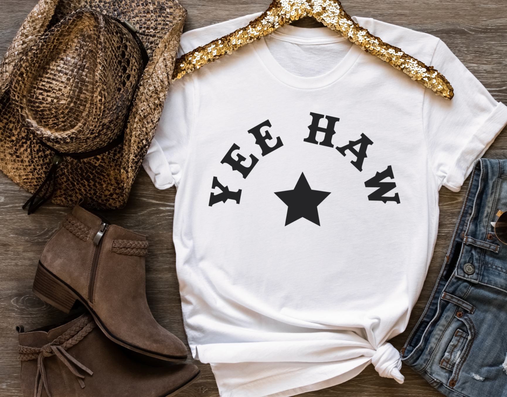 Yee Haw Vintage Country Western Girl Bella and Canvas tshirt. Shipped from Texas. Color is White.
