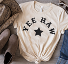 Yee Haw Vintage Country Western Girl Bella and Canvas tshirt. Shipped from Texas. Color is Cream.