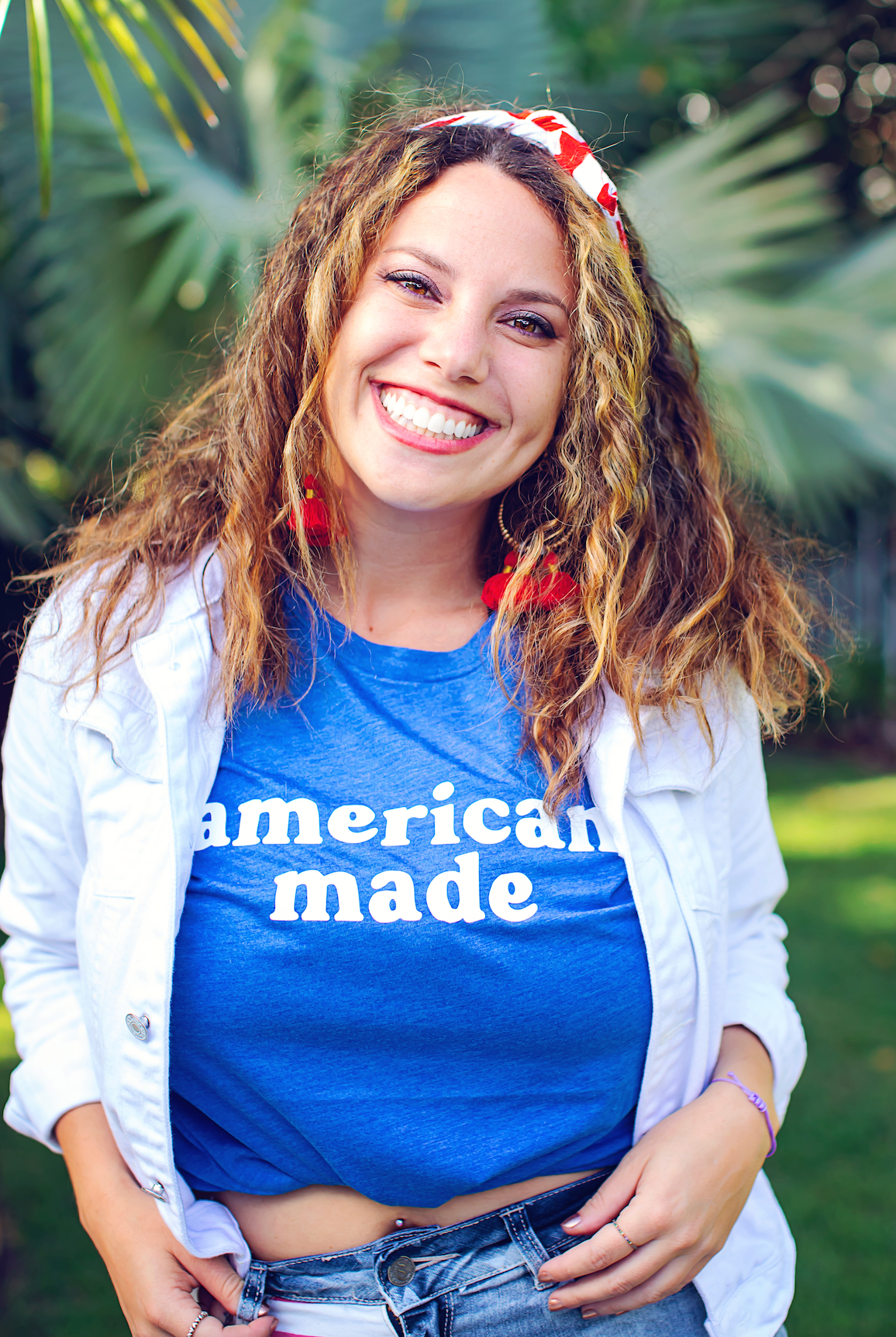 American Made. Bella and Canvas super soft t-shirt proudly made in the USA. Color shirt is haether blue.