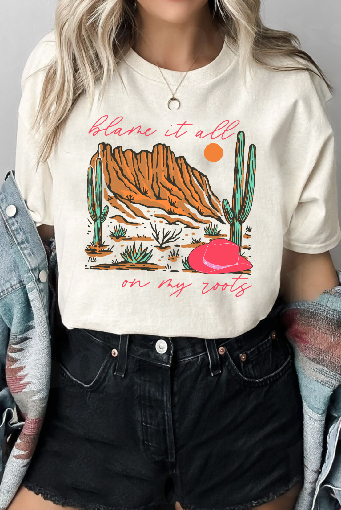 Blame it all on my roots. Bella and Canvas soft tee in Cream. Hand made and shipped from Texas.