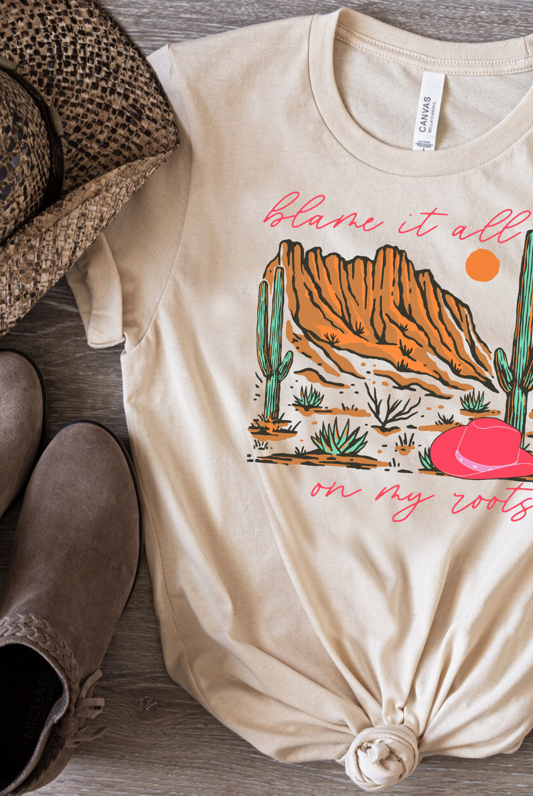 Blame it all on my roots. Bella and Canvas soft tee in Peach. Hand made and shipped from Texas.