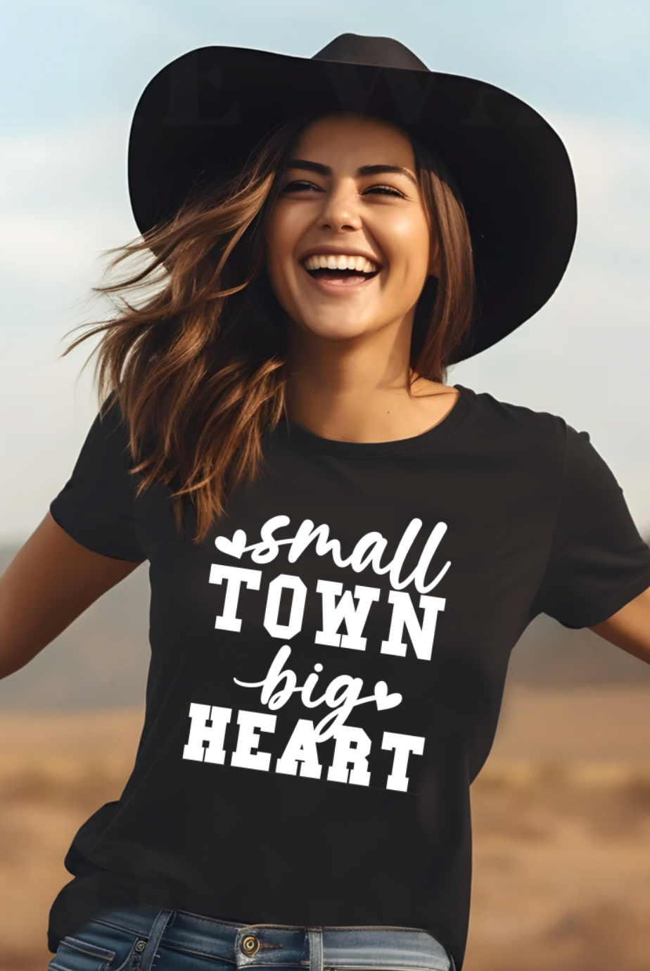 Small Town Big Heart vintage country girl western t-shirt. Unisex T-Shirt from Bella and Canvas in Charcoal - Solid Dark Gray.