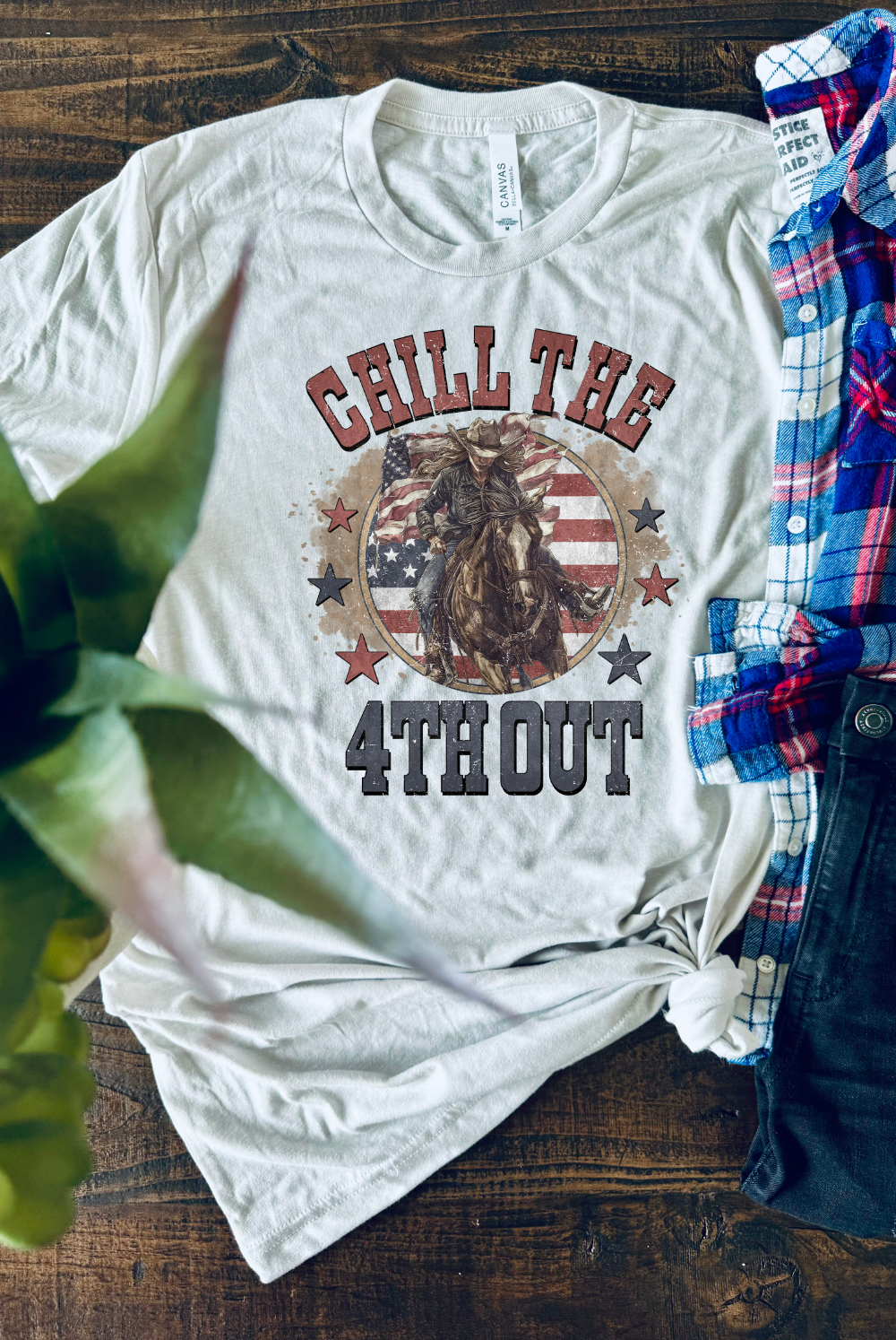 Funny 4th of July Americana Shirt. Chill the 4th Out handmade on a soft Bella and Canvas shirt. Shirt color is Cement.
