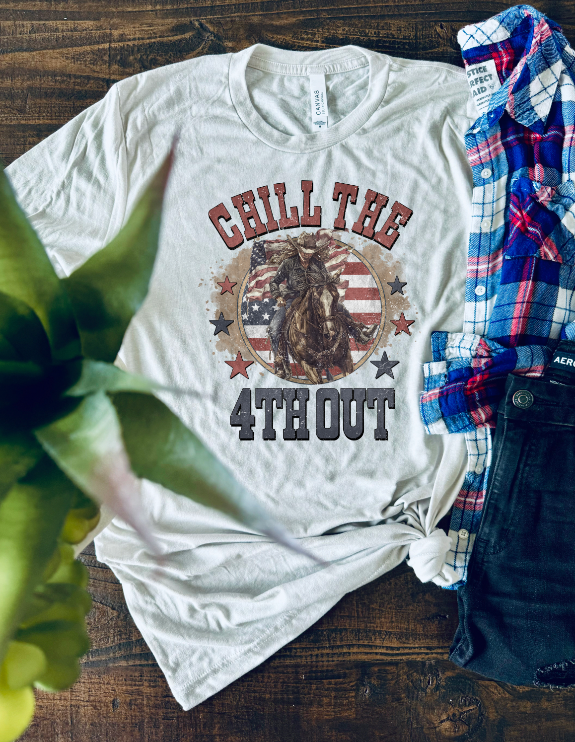 Funny 4th of July Americana Shirt. Chill the 4th Out handmade on a soft Bella and Canvas shirt. Shirt color is Cement.