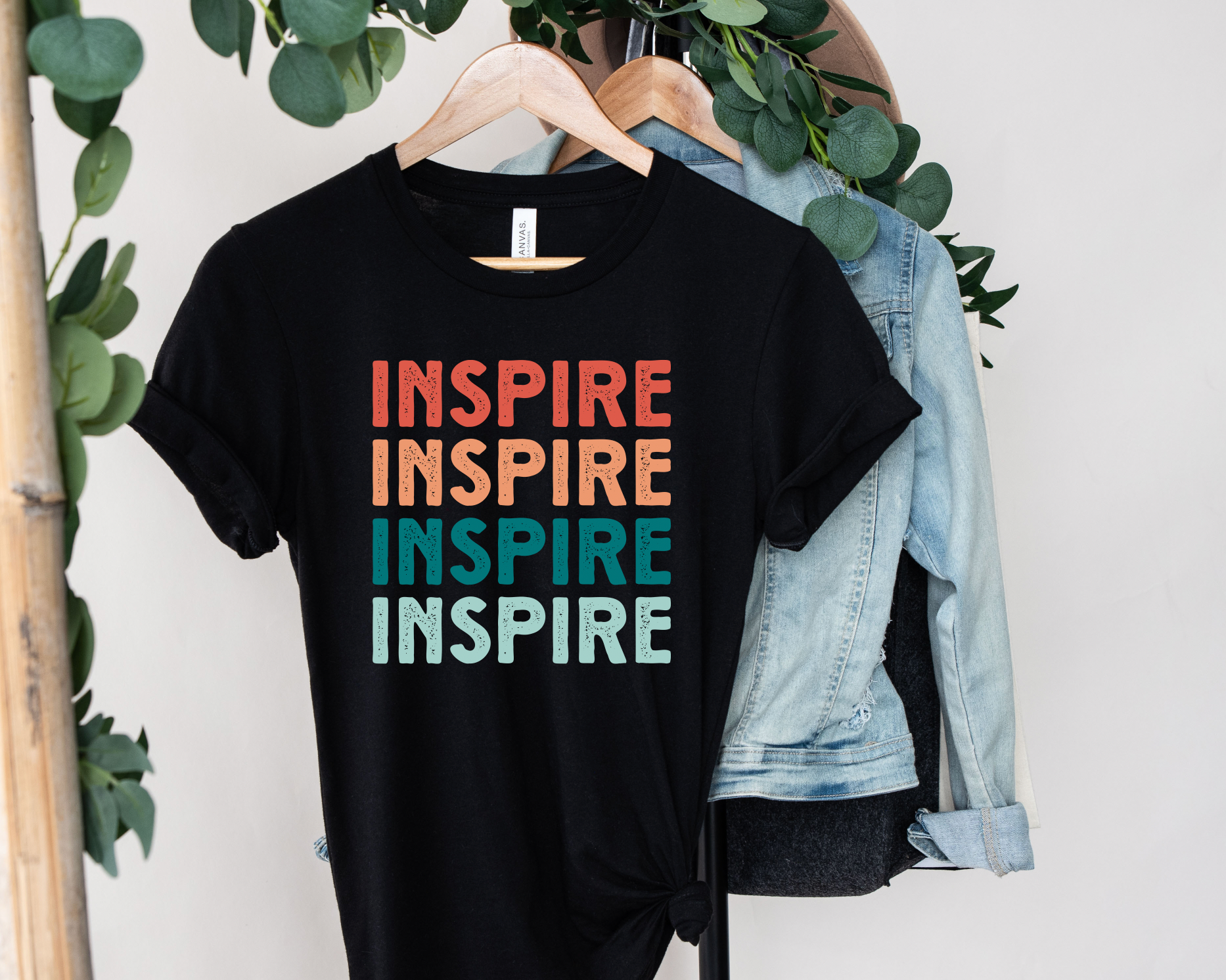 Inspire t-shirt in multiple colors. Country western vibe ladies unisex t-shirt from Bella and Canvas. Black shirt.