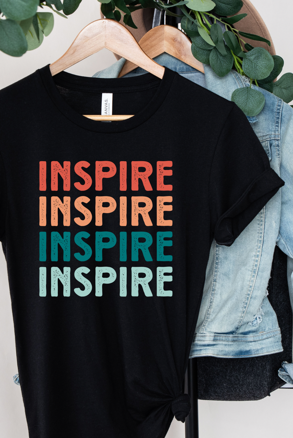 Inspire t-shirt in multiple colors. Country western vibe ladies unisex t-shirt from Bella and Canvas. Black shirt.