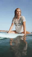 Salty Hair Don't Care super soft beach shirt for summer. Beach girl, ocean girl shirt. Bella and Canvas unisex shirt in Cement Color.