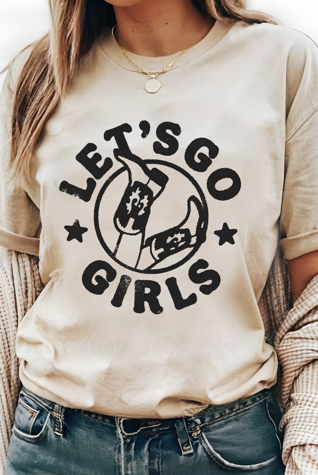 Let's Go Girls, Vintage, Country, Western, Distressed, Bella and Canvas, Hand-made apparel, Shipped from Texas, Cream Unisex Shirt.