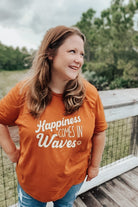 Happiness come in Waves. Beach summer girl shirt. Ocean beach apparel graphic tee. Bella and Canvas. Clay colored tee.