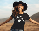 Yee Haw Vintage Country Western Girl Bella and Canvas tshirt. Shipped from Texas. Color is Charcoal.