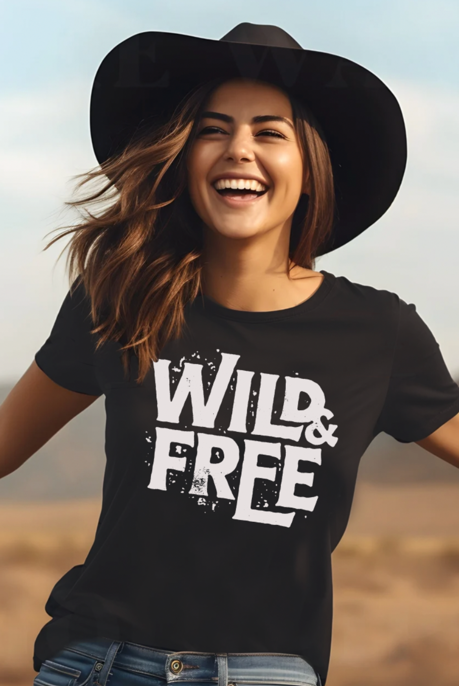 Wild and Free Vintage Country Western Girl Unisex TShirt in Charcoal.